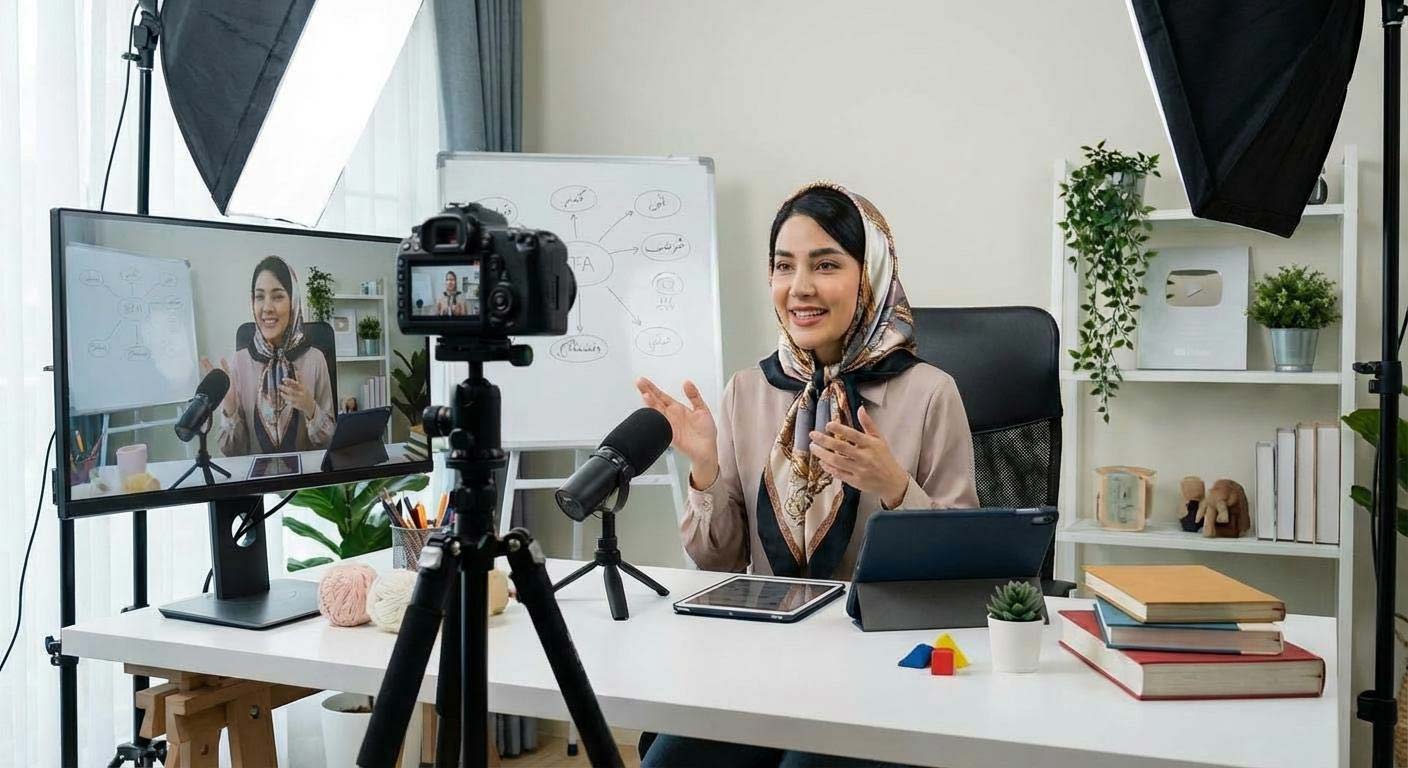 خانم یوتوبر ایرانی در حال ساخت ویدیو آموزشی