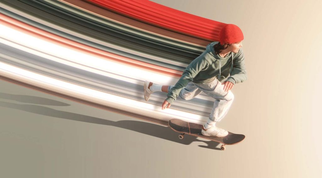 پسری در پس زمینه موشن گرافیک در حال اسکیت کردن